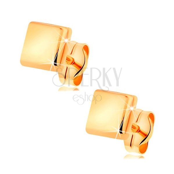 Earrings made of yellow 585 gold - shiny protruding squares, stud fastening