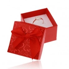 Red box for ring, earrings or pendant, hearts, bow