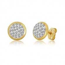 Stud 585 gold earrings - circle with embedded Swarovski crystals