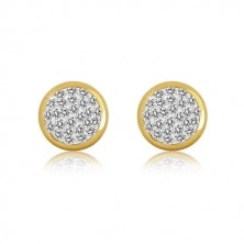 Stud 585 gold earrings - circle with embedded Swarovski crystals