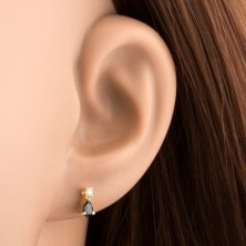Earrings made of yellow 14K gold - teardrop dark blue sapphire, round clear zircon