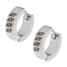 Hinged snap earrings made of 316L steel, silver colour, hoops with black triangles
