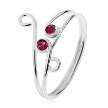 Adjustable 925 silver ring - two violet zircons with loops