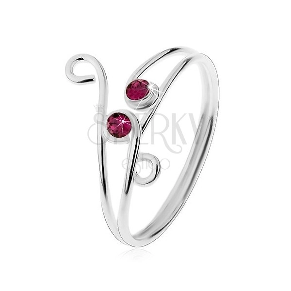 Adjustable 925 silver ring - two violet zircons with loops