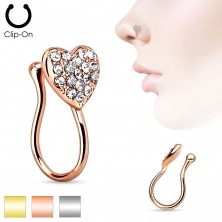 Fake nose piercing made of surgical steel, glossy zircon heart