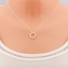 Necklace made of 925 silver, chain and pendant, sparkly zircon hoop