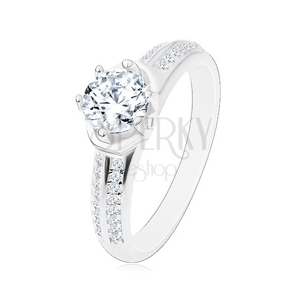 Engagement ring - 925 silver, sparkly round zircon, arcs, glossy shoulders
