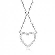 925 silver necklace, chain and pendant - zircon heart contour