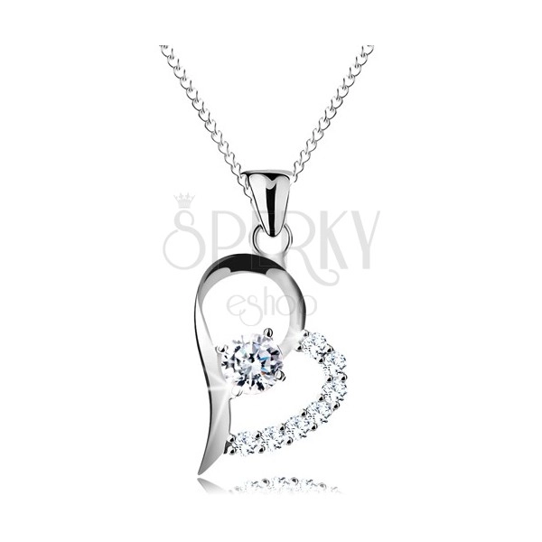 925 silver necklace, clear zircon in asymmetric heart contour, chain