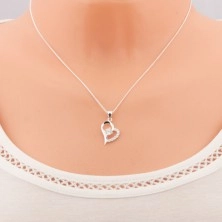 925 silver necklace, clear zircon in asymmetric heart contour, chain
