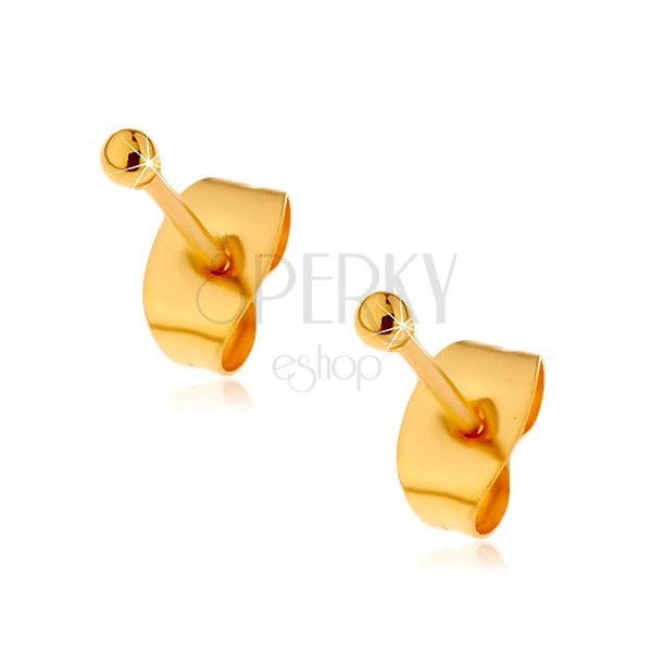 Steel earrings in gold colour with stud fastening, tiny shiny balls, 2 mm