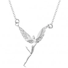 Necklace made of 925 silver, shiny fairy with engraved wings, thin chain