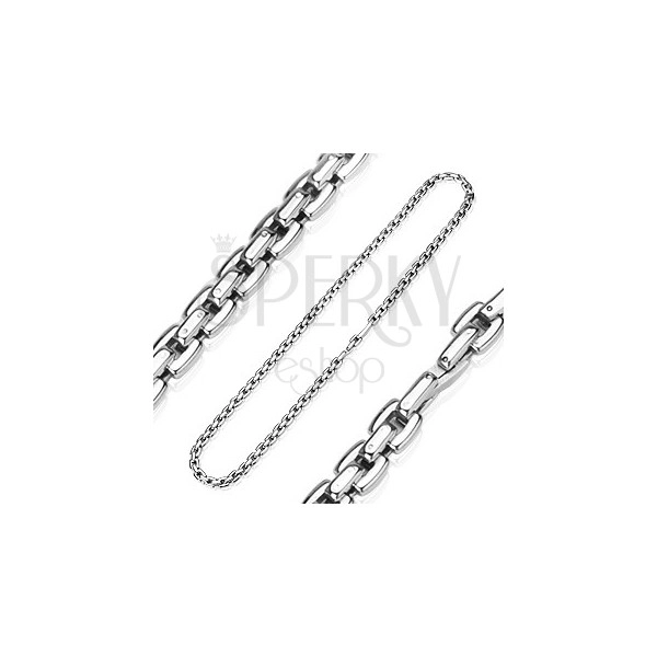 Steel chain in silver colour composed of square links