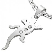 Stainless steel pendant - lizard with zircons