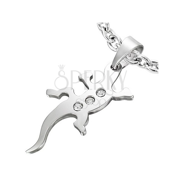 Stainless steel pendant - lizard with zircons
