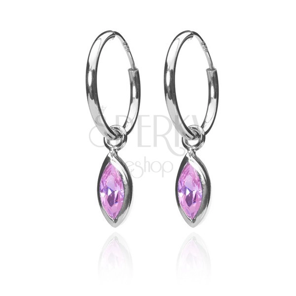 925 silver earrings - circles with pink grains and silver silhouette, 12 mm