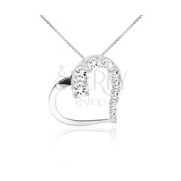 Necklace made of 925 silver, chain, heart contour, clear stones