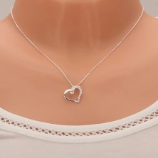Necklace made of 925 silver, chain, heart contour, clear stones
