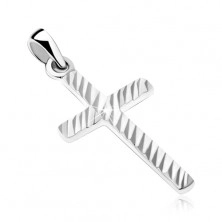 Latin cross with grooved surface, pendant made of 925 silver