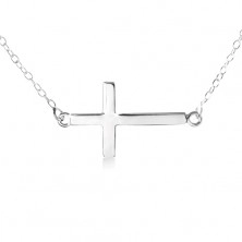 Necklace made of 925 silver, delicate chain, pendant of flat shiny cross