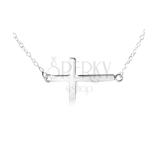 Necklace made of 925 silver, delicate chain, pendant of flat shiny cross