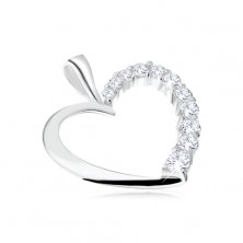 Pendant made of 925 silver - contour of half heart with clear zircons