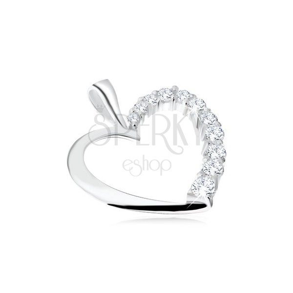 Pendant made of 925 silver - contour of half heart with clear zircons