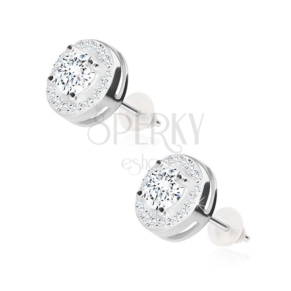 Earrings made of 925 silver - sparkly circle composed of clear zircons, studs, 8 mm