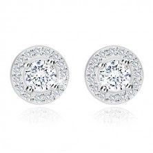 Earrings made of 925 silver - sparkly circle composed of clear zircons, studs, 8 mm