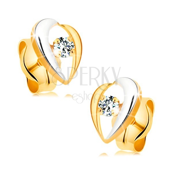 585 gold earrings - bicoloured bent strips lining a clear zircon