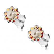 Earrings made of 925 silver, flower composed of Preciosa crystals and pearls
