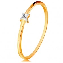 Bicoloured 585 gold ring - star with clear brilliant, thin shoulders