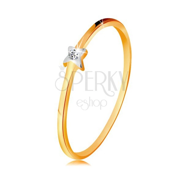Bicoloured 585 gold ring - star with clear brilliant, thin shoulders