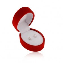 Red oval box for earrings or two rings, velvet surface