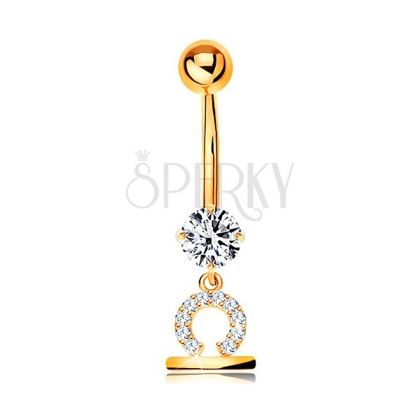 375 gold bellybutton piercing - clear zircon, shiny symbol of zodiac sign - LIBRA
