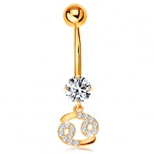 9K gold piercing for belly - clear zircon, sparkly symbol of zodiac sign - CANCER