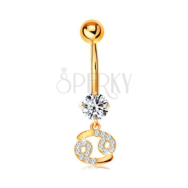 9K gold piercing for belly - clear zircon, sparkly symbol of zodiac sign - CANCER