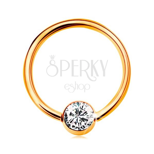 585 gold piercing - circle with ball and embedded clear zircon, 12 mm