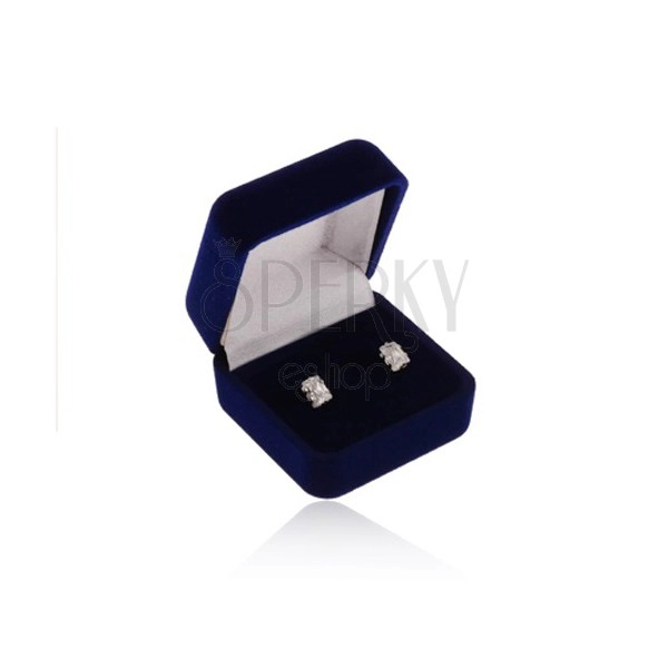 Gift box for ring or earrings, velvet surface, dark blue hue