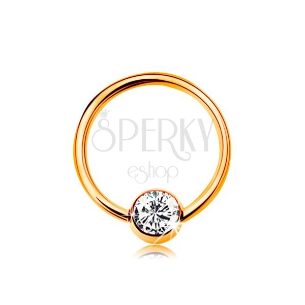 Piercing made of yellow 14K gold - small circle with ball, clear zircon, 8 mm