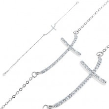 Bracelet made of 925 silver - glistening zircon cross on chain composed of oval links