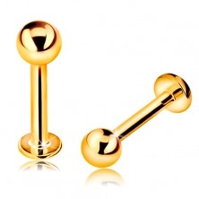 9K gold piercing for lip or chin - labret with ball and circle, 10 mm