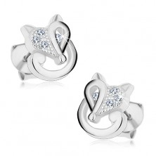 925 silver earrings - fox decorated with zircons in clear colour, studs