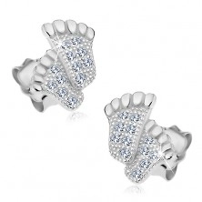 925 silver earrings, feet decorated with zircons in clear colour, studs