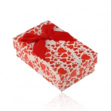 White-red box for set or necklace, imprint of hearts, bow