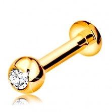 Labret for lip, chin and above the lip made of 585 gold - ball with zircon, 10 mm