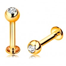 Labret for lip, chin and above the lip made of 585 gold - ball with zircon, 10 mm