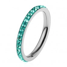 Ring made of 316L steel in silver colour, zircons in light blue hue