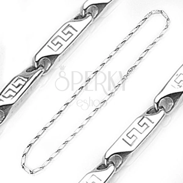 Surgical steel chain, angular elements with pattern of Greek key