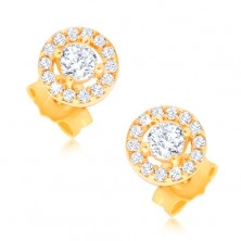 Stud earrings made of 14K gold - circle with embedded zircons
